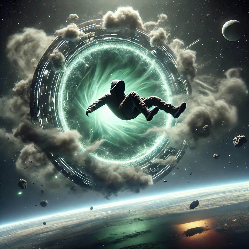 Hacker getting out of portal